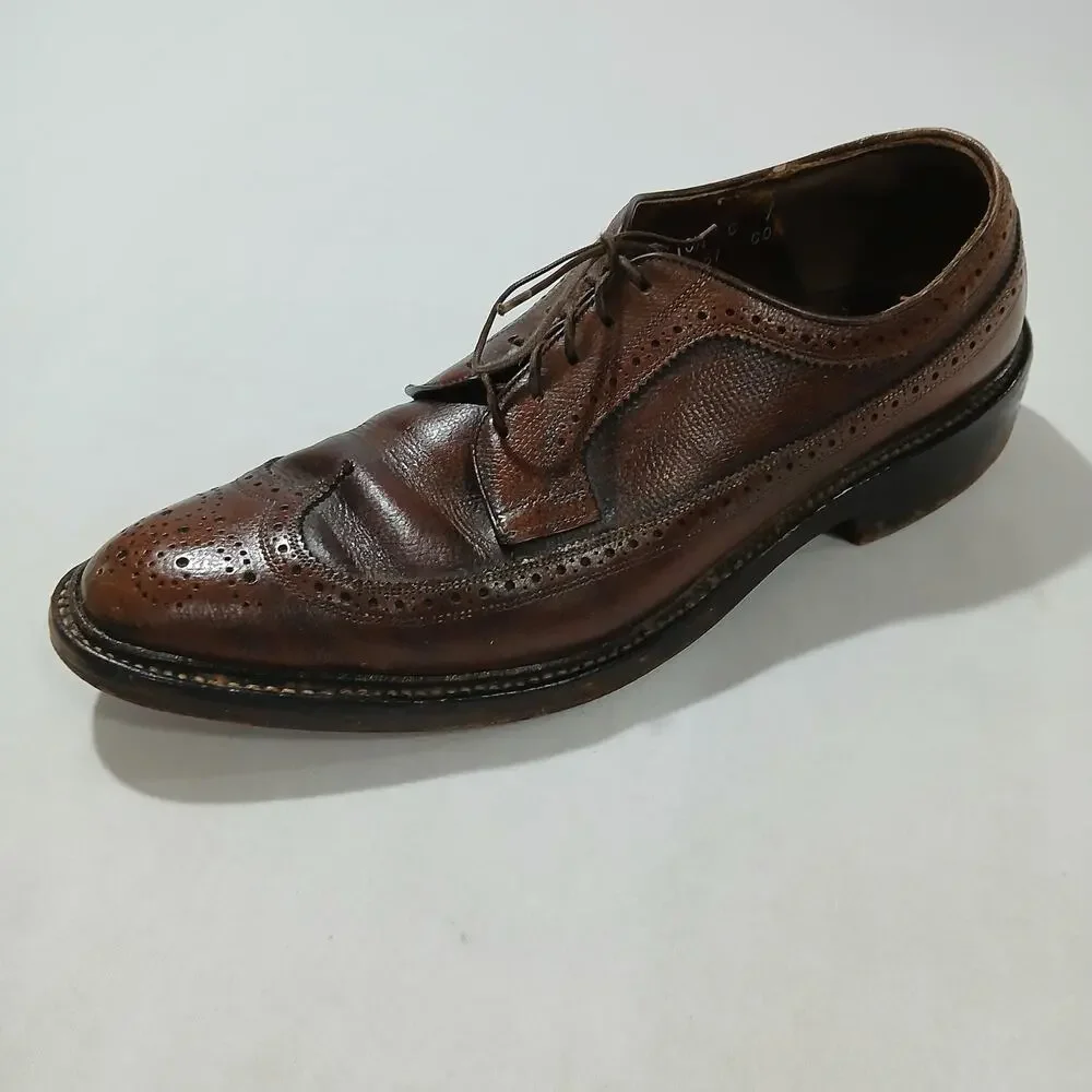 Allen Edmonds Mens Wingtip Oxford Shoes 10.5C Brown Leather Brogue Dress Vintage